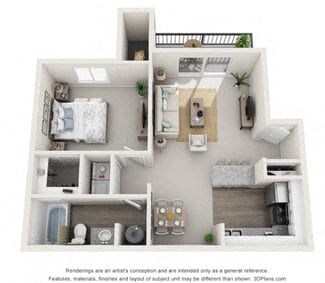 Floor plan for 1 bed, 1 bath, 700 sqft